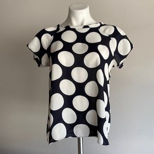 Ann Taylor Polka Dot Crew Neck Short Sleeve Women's Navy Top Size XS